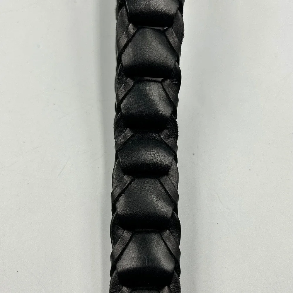 Braided Belt Black Womens Sz 38 Large Woven Leather Brass Buckle EUC 44 x 1.25
